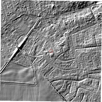Shaded relief map of the ground around YO232RQ, computed from Environment Agency LiDAR. The ground here sits at about 10 m above sea level and falls 9 m across the surrounding 800 m. Surface water reaching this point runs off ground lying to the south-south-east, 1.0 m higher.