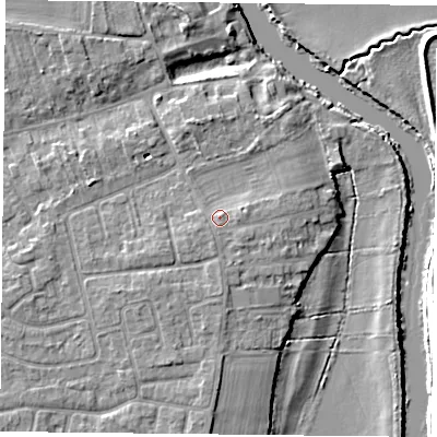 Shaded relief map of the ground around YO232SA, computed from Environment Agency LiDAR. The ground here sits at about 11 m above sea level and falls 6 m across the surrounding 800 m. Surface water reaching this point runs off ground lying to the south-east, 0.6 m higher.