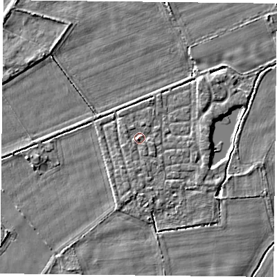 Shaded relief map of the ground around YO232TS, computed from Environment Agency LiDAR. The ground here sits at about 10 m above sea level and falls 3 m across the surrounding 800 m. Surface water reaching this point runs off ground lying to the south-west, 1.1 m higher.