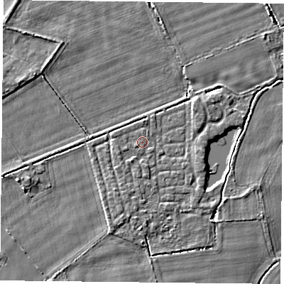 Shaded relief map of the ground around YO232UN, computed from Environment Agency LiDAR. The ground here sits at about 10 m above sea level and falls 3 m across the surrounding 800 m. Surface water reaching this point runs off ground lying to the south-south-west, 1.1 m higher.
