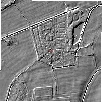 Shaded relief map of the ground around YO232UR, computed from Environment Agency LiDAR. The ground here sits at about 10 m above sea level and falls 3 m across the surrounding 800 m. Surface water reaching this point runs off ground lying to the west-south-west, 0.7 m higher.
