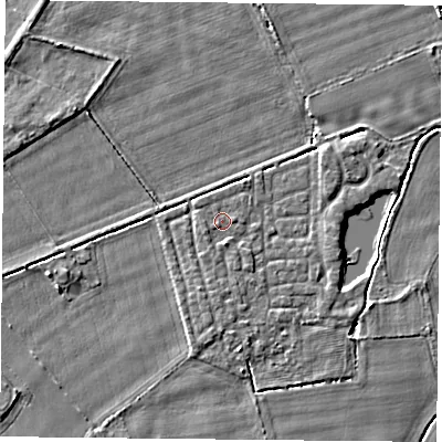 Shaded relief map of the ground around YO232UX, computed from Environment Agency LiDAR. The ground here sits at about 10 m above sea level and falls 3 m across the surrounding 800 m. Surface water reaching this point runs off ground lying to the south, 1.0 m higher.