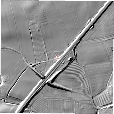 Shaded relief map of the ground around YO237AR, computed from Environment Agency LiDAR. The ground here sits at about 10 m above sea level and falls 13 m across the surrounding 800 m. Surface water reaching this point runs off ground lying to the south-south-west, 9.8 m higher.