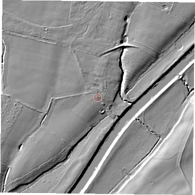 Shaded relief map of the ground around YO237BW, computed from Environment Agency LiDAR. The ground here sits at about 9 m above sea level and falls 9 m across the surrounding 800 m. Surface water reaching this point runs off ground lying to the south-west, 0.6 m higher.