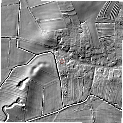 Shaded relief map of the ground around YO237BZ, computed from Environment Agency LiDAR. The ground here sits at about 10 m above sea level and falls 10 m across the surrounding 800 m. Surface water reaching this point runs off ground lying to the south-south-east, 1.3 m higher.