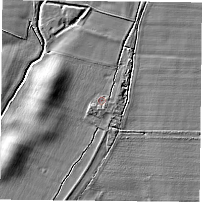Shaded relief map of the ground around YO237DS, computed from Environment Agency LiDAR. The ground here sits at about 9 m above sea level and falls 7 m across the surrounding 800 m. Surface water reaching this point runs off ground lying to the west-south-west, 1.0 m higher.