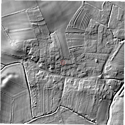 Shaded relief map of the ground around YO237EG, computed from Environment Agency LiDAR. The ground here sits at about 11 m above sea level and falls 11 m across the surrounding 800 m. Surface water reaching this point runs off ground lying to the north, 3.1 m higher.