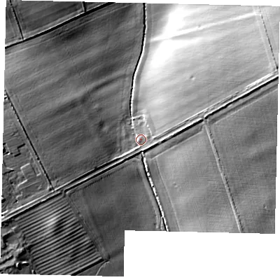 Shaded relief map of the ground around YO254DA, computed from Environment Agency LiDAR. The ground here sits at about 19 m above sea level and falls 16 m across the surrounding 800 m. Surface water reaching this point runs off ground lying to the east-north-east, 13.8 m higher.