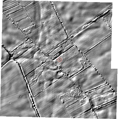 Shaded relief map of the ground around YO258HB, computed from Environment Agency LiDAR. The ground here sits at about 8 m above sea level and falls 5 m across the surrounding 800 m. Surface water reaching this point runs off ground lying to the south-south-west, 1.8 m higher.