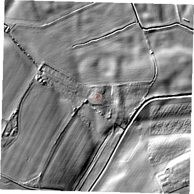 Shaded relief map of the ground around YO258HY, computed from Environment Agency LiDAR. The ground here sits at about 7 m above sea level and falls 10 m across the surrounding 800 m. Surface water reaching this point runs off ground lying to the north-north-east, 0.5 m higher.