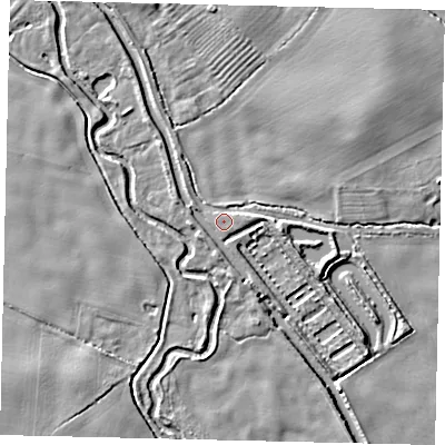 Shaded relief map of the ground around YO258JJ, computed from Environment Agency LiDAR. The ground here sits at about 6 m above sea level and falls 6 m across the surrounding 800 m. Surface water reaching this point runs off ground lying to the east, 2.0 m higher.