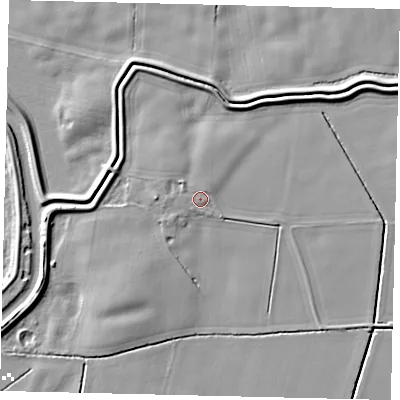 Shaded relief map of the ground around YO258NA, computed from Environment Agency LiDAR. The ground here sits at about 4 m above sea level and falls 7 m across the surrounding 800 m. Surface water reaching this point runs off ground lying to the north-west, 1.7 m higher.