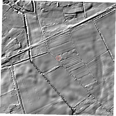 Shaded relief map of the ground around YO258NN, computed from Environment Agency LiDAR. The ground here sits at about 10 m above sea level and falls 6 m across the surrounding 800 m. Surface water reaching this point runs off ground lying to the north-north-west, 1.5 m higher.