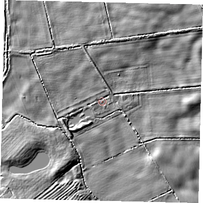 Shaded relief map of the ground around YO258NP, computed from Environment Agency LiDAR. The ground here sits at about 6 m above sea level and falls 6 m across the surrounding 800 m. Surface water reaching this point runs off ground lying to the north-west, 1.5 m higher.