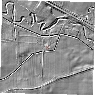 Shaded relief map of the ground around YO258NQ, computed from Environment Agency LiDAR. The ground here sits at about 8 m above sea level and falls 5 m across the surrounding 800 m. Surface water reaching this point runs off ground lying to the south-west, 0.8 m higher.