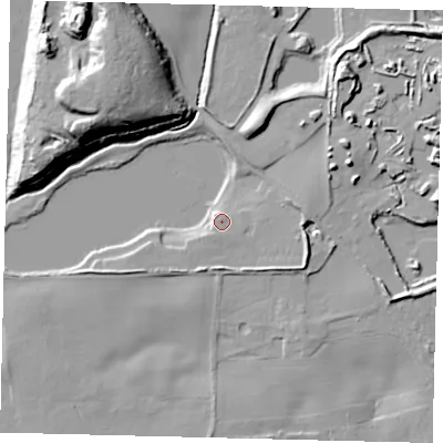 Shaded relief map of the ground around YO258SB, computed from Environment Agency LiDAR. The ground here sits at about 8 m above sea level and falls 25 m across the surrounding 800 m. Surface water reaching this point runs off ground lying to the south-south-east, 1.1 m higher.