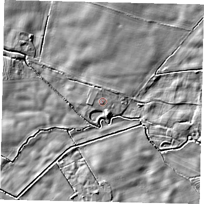 Shaded relief map of the ground around YO259AH, computed from Environment Agency LiDAR. The ground here sits at about 6 m above sea level and falls 5 m across the surrounding 800 m. Surface water reaching this point runs off ground lying to the north-west, 0.6 m higher.