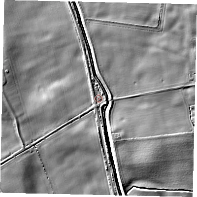 Shaded relief map of the ground around YO259BB, computed from Environment Agency LiDAR. The ground here sits at about 4 m above sea level and falls 9 m across the surrounding 800 m. Surface water reaching this point runs off ground lying to the north-east, 2.4 m higher.