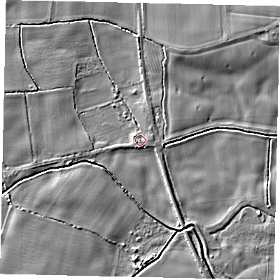 Shaded relief map of the ground around YO259BD, computed from Environment Agency LiDAR. The ground here sits at about 4 m above sea level and falls 6 m across the surrounding 800 m. Surface water reaching this point runs off ground lying to the west-north-west, 4.2 m higher.