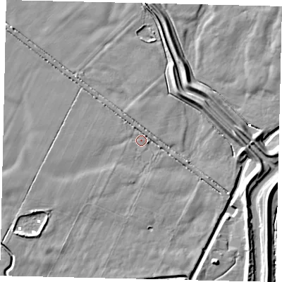 Shaded relief map of the ground around YO259BQ, computed from Environment Agency LiDAR. The ground here sits at about 1 m above sea level and falls 6 m across the surrounding 800 m. Surface water reaching this point runs off ground lying to the north, 0.6 m higher.