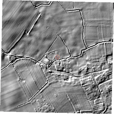 Shaded relief map of the ground around YO259HW, computed from Environment Agency LiDAR. The ground here sits at about 10 m above sea level and falls 5 m across the surrounding 800 m. Surface water reaching this point runs off ground lying to the east-south-east, 3.3 m higher.
