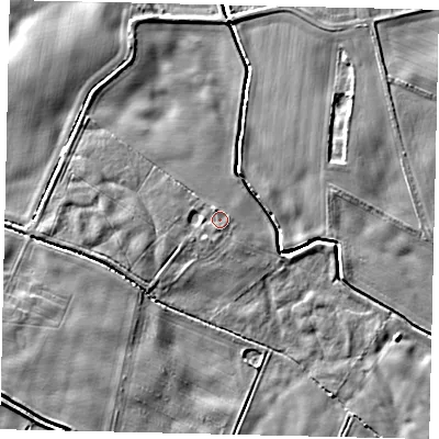 Shaded relief map of the ground around YO259RF, computed from Environment Agency LiDAR. The ground here sits at about 3 m above sea level and falls 5 m across the surrounding 800 m. Surface water reaching this point runs off ground lying to the north-north-west, 1.5 m higher.