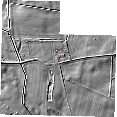 Shaded relief map of the ground around YO259RG, computed from Environment Agency LiDAR. The ground here sits at about 4 m above sea level and falls 5 m across the surrounding 800 m. Surface water reaching this point runs off ground lying to the south, 0.8 m higher.