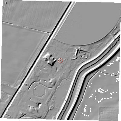 Shaded relief map of the ground around YO259RH, computed from Environment Agency LiDAR. The ground here sits at about 2 m above sea level and falls 11 m across the surrounding 800 m. Surface water reaching this point runs off ground lying to the west, 7.0 m higher.