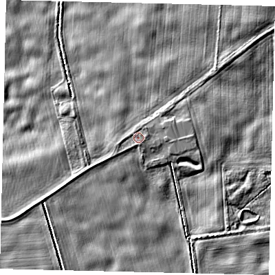 Shaded relief map of the ground around YO259RQ, computed from Environment Agency LiDAR. The ground here sits at about 4 m above sea level and falls 4 m across the surrounding 800 m. Surface water reaching this point runs off ground lying to the east-south-east, 0.6 m higher.