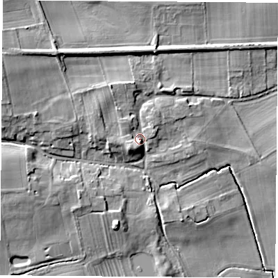 Shaded relief map of the ground around YO268DD, computed from Environment Agency LiDAR. The ground here sits at about 21 m above sea level and falls 13 m across the surrounding 800 m. Surface water reaching this point runs off ground lying to the south-west, 4.2 m higher.