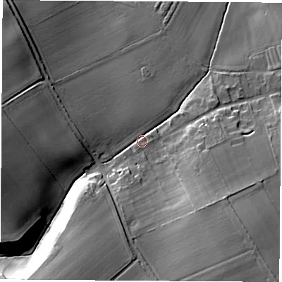 Shaded relief map of the ground around YO269TG, computed from Environment Agency LiDAR. The ground here sits at about 31 m above sea level and falls 23 m across the surrounding 800 m. Surface water reaching this point runs off ground lying to the south-south-west, 18.4 m higher.