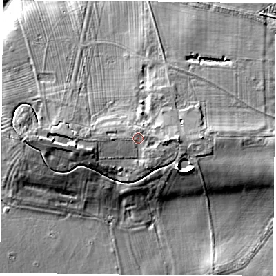 Shaded relief map of the ground around YO301DD, computed from Environment Agency LiDAR. The ground here sits at about 17 m above sea level and falls 11 m across the surrounding 800 m. Surface water reaching this point runs off ground lying to the east, 2.1 m higher.