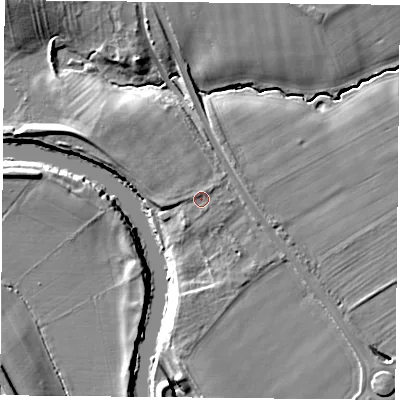 Shaded relief map of the ground around YO301XL, computed from Environment Agency LiDAR. The ground here sits at about 12 m above sea level and falls 9 m across the surrounding 800 m. Surface water reaching this point runs off ground lying to the north-east, 0.9 m higher.