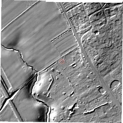 Shaded relief map of the ground around YO301YJ, computed from Environment Agency LiDAR. The ground here sits at about 14 m above sea level and falls 17 m across the surrounding 800 m. Surface water reaching this point runs off ground lying to the east, 3.6 m higher.