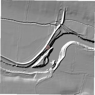 Shaded relief map of the ground around YO302AZ, computed from Environment Agency LiDAR. The ground here sits at about 11 m above sea level and falls 9 m across the surrounding 800 m. Surface water reaching this point runs off ground lying to the south-south-west, 7.5 m higher.