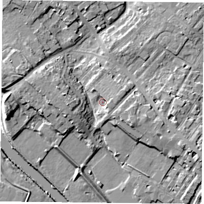 Shaded relief map of the ground around YO306BR, computed from Environment Agency LiDAR. The ground here sits at about 11 m above sea level and falls 11 m across the surrounding 800 m. Surface water reaching this point runs off ground lying to the east-south-east, 3.9 m higher.