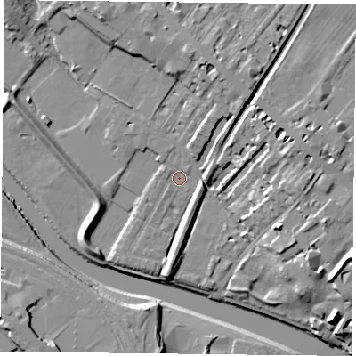 Shaded relief map of the ground around YO307DW, computed from Environment Agency LiDAR. The ground here sits at about 10 m above sea level and falls 15 m across the surrounding 800 m. Surface water reaching this point runs off ground lying to the north-north-east, 7.5 m higher.