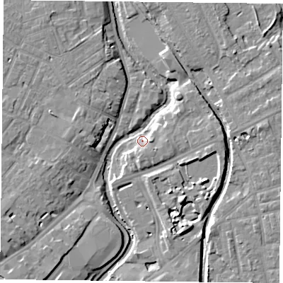 Shaded relief map of the ground around YO317SN, computed from Environment Agency LiDAR. The ground here sits at about 10 m above sea level and falls 9 m across the surrounding 800 m. Surface water reaching this point runs off ground lying to the east, 5.4 m higher.