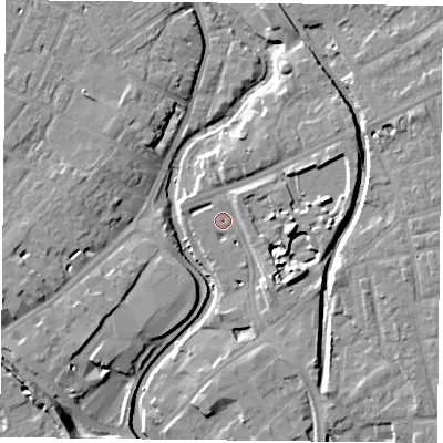 Shaded relief map of the ground around YO317SU, computed from Environment Agency LiDAR. The ground here sits at about 11 m above sea level and falls 12 m across the surrounding 800 m. Surface water reaching this point runs off ground lying to the east-south-east, 8.9 m higher.