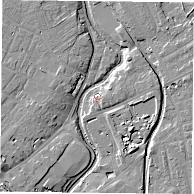 Shaded relief map of the ground around YO317SY, computed from Environment Agency LiDAR. The ground here sits at about 11 m above sea level and falls 11 m across the surrounding 800 m. Surface water reaching this point runs off ground lying to the east-south-east, 4.0 m higher.