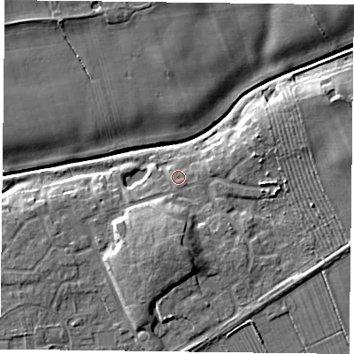 Shaded relief map of the ground around YO325SU, computed from Environment Agency LiDAR. The ground here sits at about 17 m above sea level and falls 10 m across the surrounding 800 m. Surface water reaching this point runs off ground lying to the south-west, 1.5 m higher.