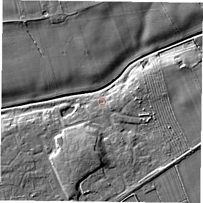 Shaded relief map of the ground around YO325SX, computed from Environment Agency LiDAR. The ground here sits at about 17 m above sea level and falls 10 m across the surrounding 800 m. Surface water reaching this point runs off ground lying to the south-south-west, 6.7 m higher.