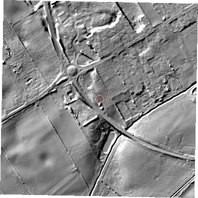 Shaded relief map of the ground around YO433GY, computed from Environment Agency LiDAR. The ground here sits at about 21 m above sea level and falls 8 m across the surrounding 800 m. Surface water reaching this point runs off ground lying to the north-north-west, 0.9 m higher.