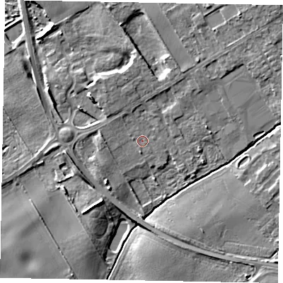 Shaded relief map of the ground around YO433HQ, computed from Environment Agency LiDAR. The ground here sits at about 21 m above sea level and falls 8 m across the surrounding 800 m. Surface water reaching this point runs off ground lying to the north-north-west, 2.0 m higher.