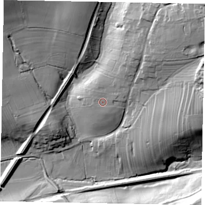 Shaded relief map of the ground around YO433HX, computed from Environment Agency LiDAR. The ground here sits at about 43 m above sea level and falls 40 m across the surrounding 800 m. Surface water reaching this point runs off ground lying to the west-north-west, 0.8 m higher.