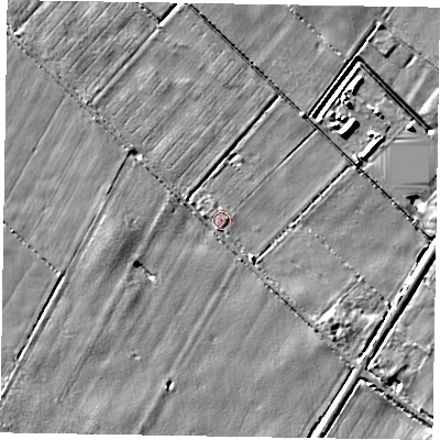 Shaded relief map of the ground around YO434BY, computed from Environment Agency LiDAR. The ground here sits at about 4 m above sea level and falls 5 m across the surrounding 800 m. Surface water reaching this point runs off ground lying to the west, 0.6 m higher.
