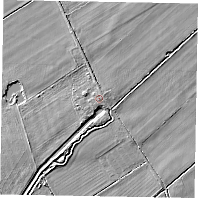 Shaded relief map of the ground around YO434LX, computed from Environment Agency LiDAR. The ground here sits at about 11 m above sea level and falls 6 m across the surrounding 800 m. The ground contributing surface water to this point lies to the south-south-west.