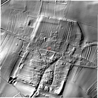 Shaded relief map of the ground around YO519ER, computed from Environment Agency LiDAR. The ground here sits at about 21 m above sea level and falls 33 m across the surrounding 800 m. Surface water reaching this point runs off ground lying to the south-south-west, 18.1 m higher.