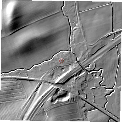 Shaded relief map of the ground around YO607JX, computed from Environment Agency LiDAR. The ground here sits at about 23 m above sea level and falls 21 m across the surrounding 800 m. Surface water reaching this point runs off ground lying to the south-west, 1.0 m higher.