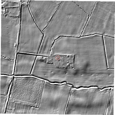 Shaded relief map of the ground around YO611NA, computed from Environment Agency LiDAR. The ground here sits at about 25 m above sea level and falls 5 m across the surrounding 800 m. Surface water reaching this point runs off ground lying to the north-east, 0.5 m higher.